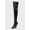 Leather over the knee boots with gold heels