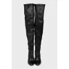 Leather over the knee boots with gold heels
