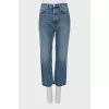 Button-down jeans with raw hem