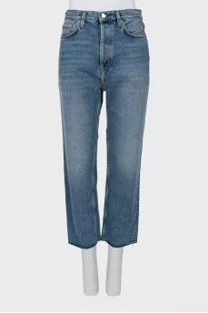 Button-down jeans with raw hem