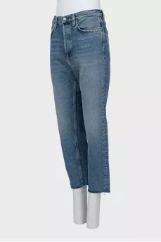 Button-down jeans with raw hem
