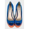 Suede woven wedge shoes
