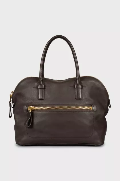 Brown leather tote bag