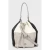 Mixed color leather bucket bag