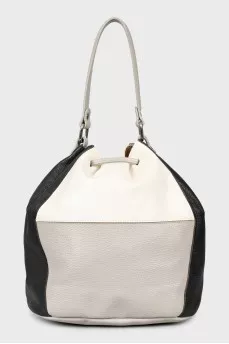 Mixed color leather bucket bag