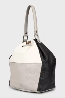 Mixed color leather bucket bag