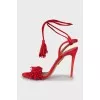 Suede sandals with fringe and ties
