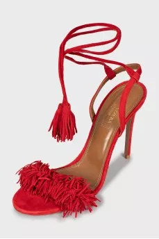 Suede sandals with fringe and ties