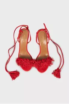 Suede sandals with fringe and ties
