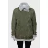 Long green sheepskin coat