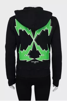 Black hoodie with brand logo