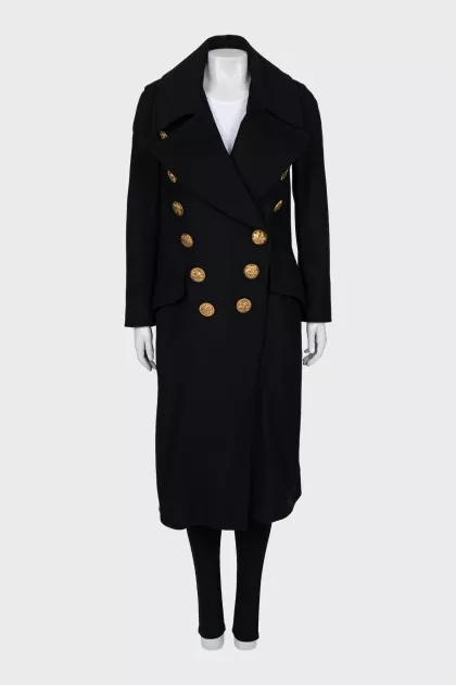 Black coat with gold buttons