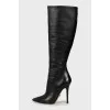 Black leather high heel boots