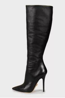 Black leather high heel boots