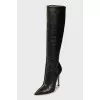 Black leather high heel boots
