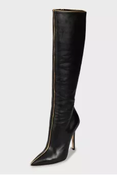 Black leather high heel boots