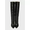 Black leather high heel boots