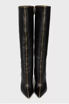 Black leather high heel boots