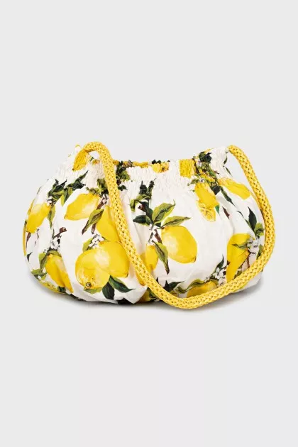 Printed textile bag with tag