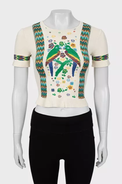 Top with embroidered print