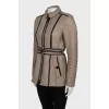 Quilted jacket with leather belt