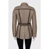 Quilted jacket with leather belt