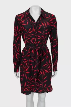 Printed silk dress with belt