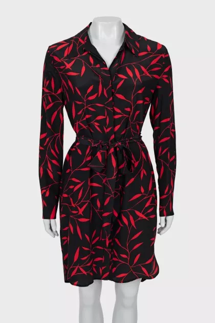 Printed silk dress with belt