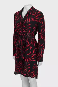 Printed silk dress with belt