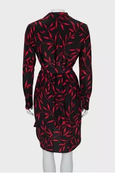 Printed silk dress with belt