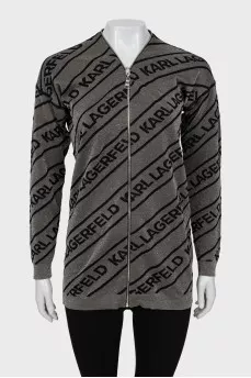 Cardigan with lurex in signature print