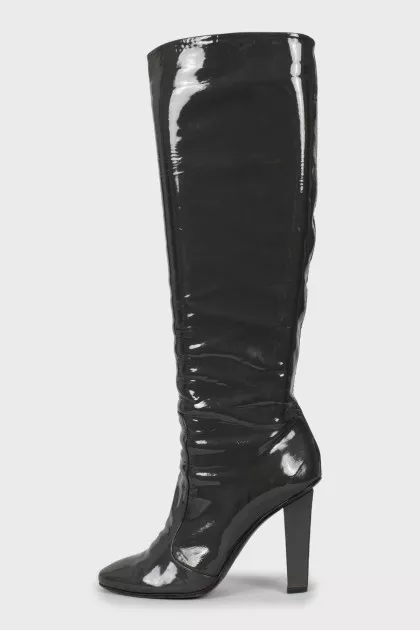 Gray patent leather boots