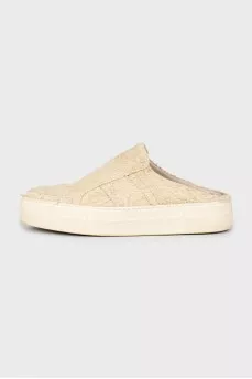 Beige suede clogs