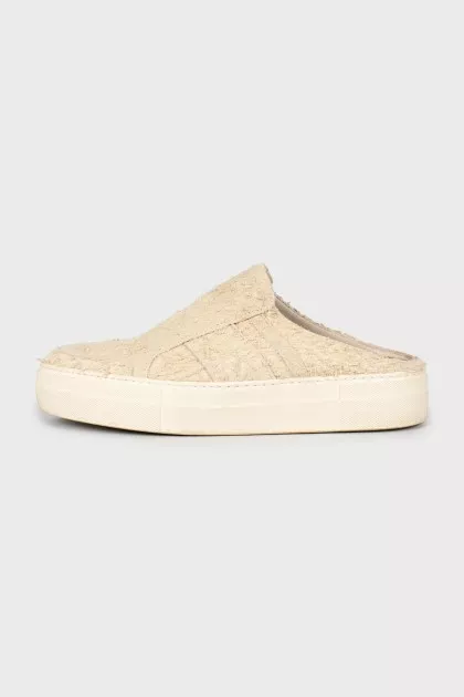 Beige suede clogs
