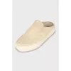 Beige suede clogs