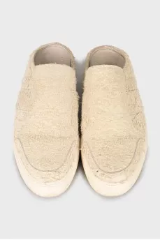 Beige suede clogs