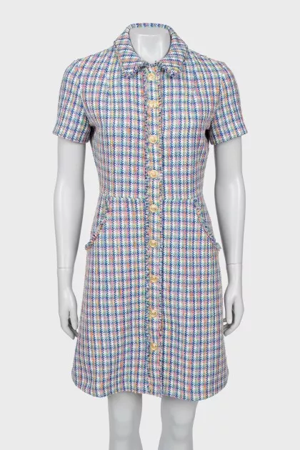 Knitted mini dress in combined colors