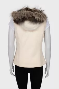 Cashmere vest with fur hood