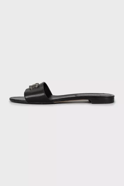 Leather slides with brand logo