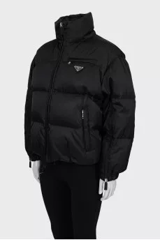 Black jacket with drawstrings at the bottom