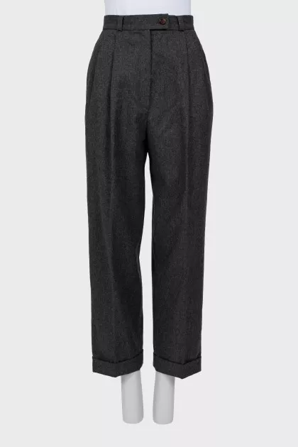 Wool gray straight-leg trousers