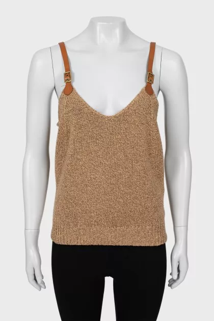 Knitted top with leather straps