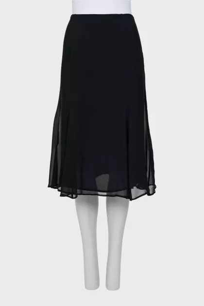 Black silk midi skirt