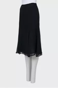 Black silk midi skirt
