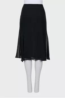 Black silk midi skirt