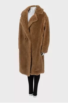 Brown double-breasted fur coat