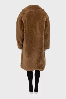 Brown double-breasted fur coat