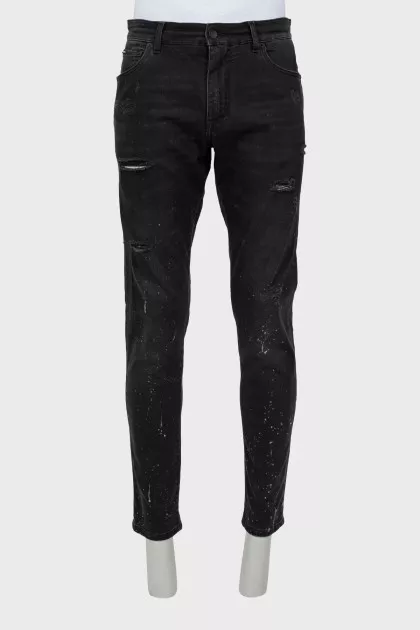 Men's black jeans with print