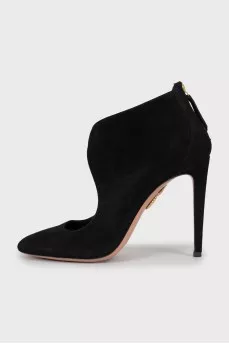 Suede pumps with gold hardware