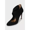 Suede pumps with gold hardware